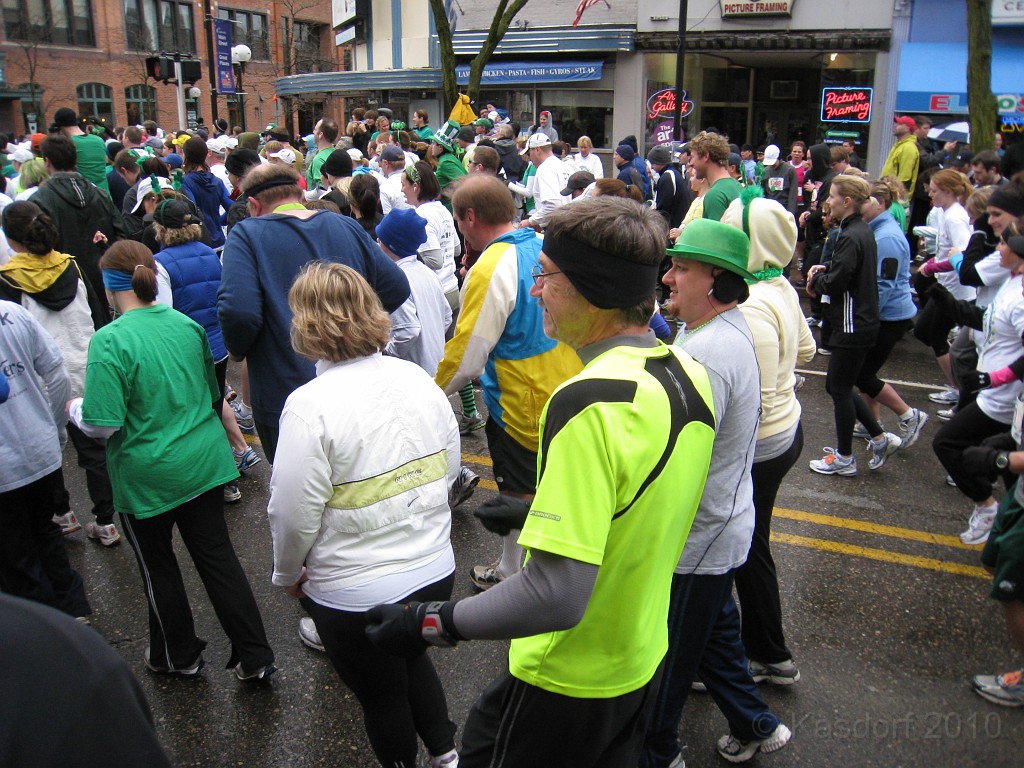Shamrocks and Shenanigans 5K 2010 0270.jpg - The 2010 Shamrocks and Shenanigans 5K race in Ann Arbor MI. Cool and damp, and crowded. oops... everyone checked up at the start line.